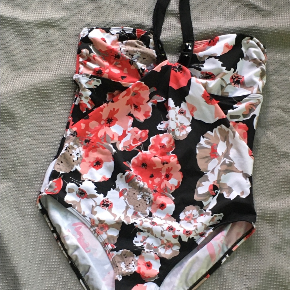One piece black floral bathing suit